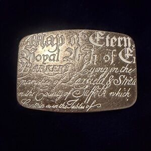 Royal Albert Engraved Script Metal Belt Buckle in Silver and Black